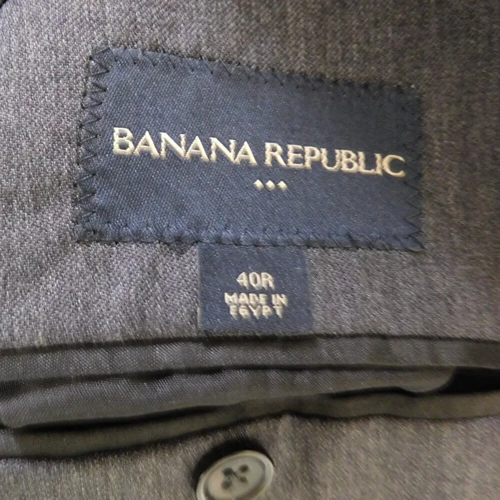 Banana Republic‎ Sport Coat Blazer Suit Jacket 100% wool 2 Button Size 40R Gray